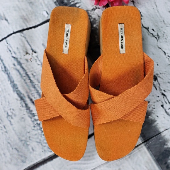 Hermes | Shoes | Hermes Paris Wood Platform Woven Sandals 4 | Poshmark